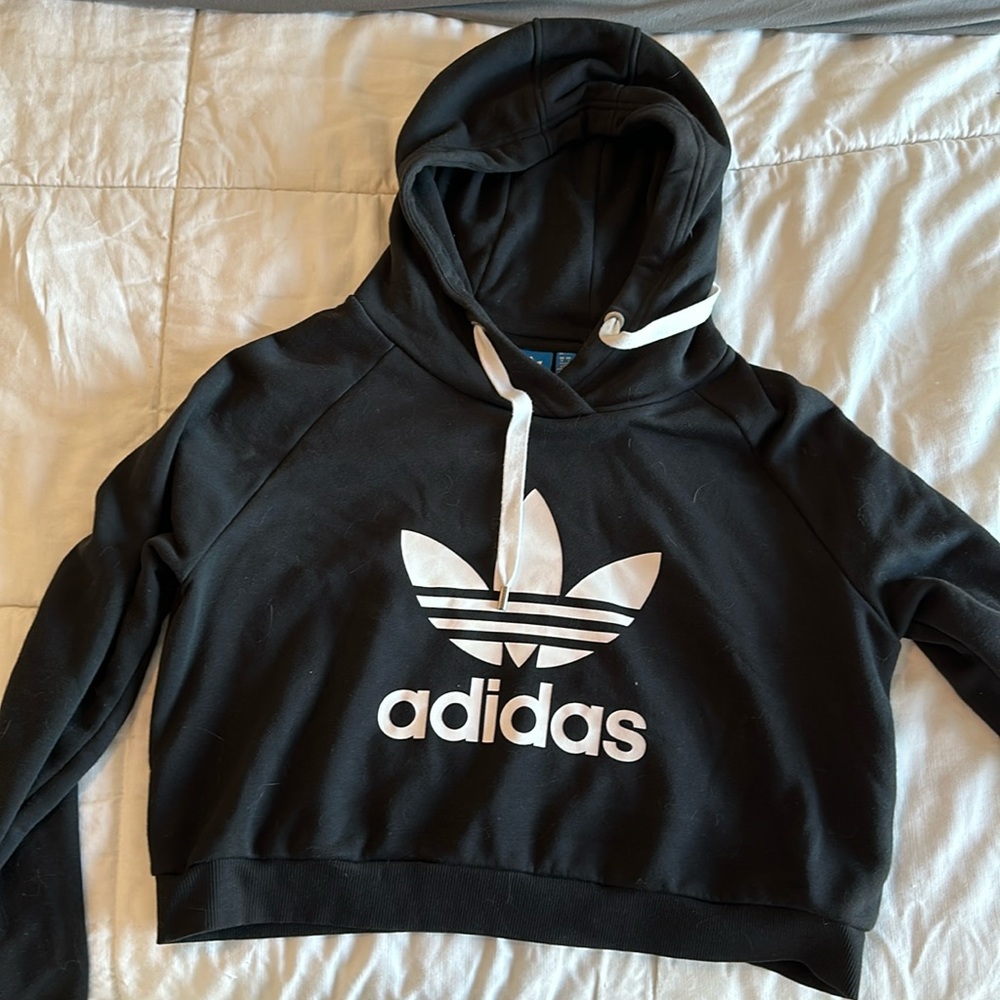 Adidas cropped black hoodie sz L